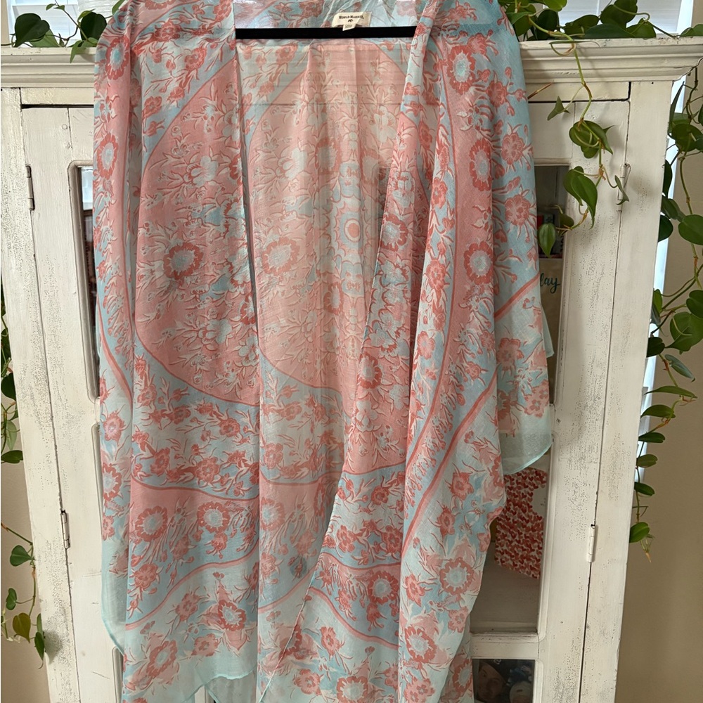 Cost Plus World Market Floral Kimono - Coral and Aqua
